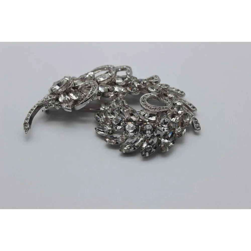 Vintage 40s 50s Eisenberg Ice clear rhinestone‎ floral swag leaf wedding brooch